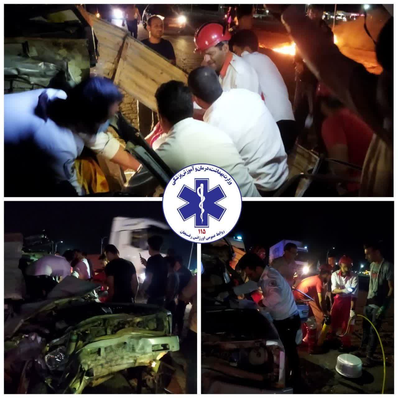 چهار کشته و زخمی در حادثه برخورد وانت مزدا و کامیون در رفسنجان